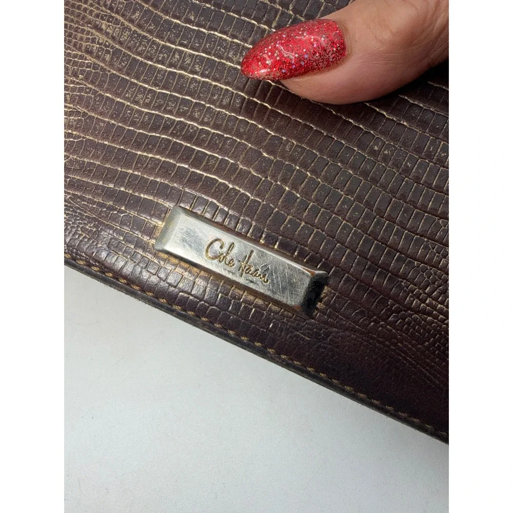 Cole Haan Metallic Bronze Lizard Embossed Leather Slim Continental Wallet